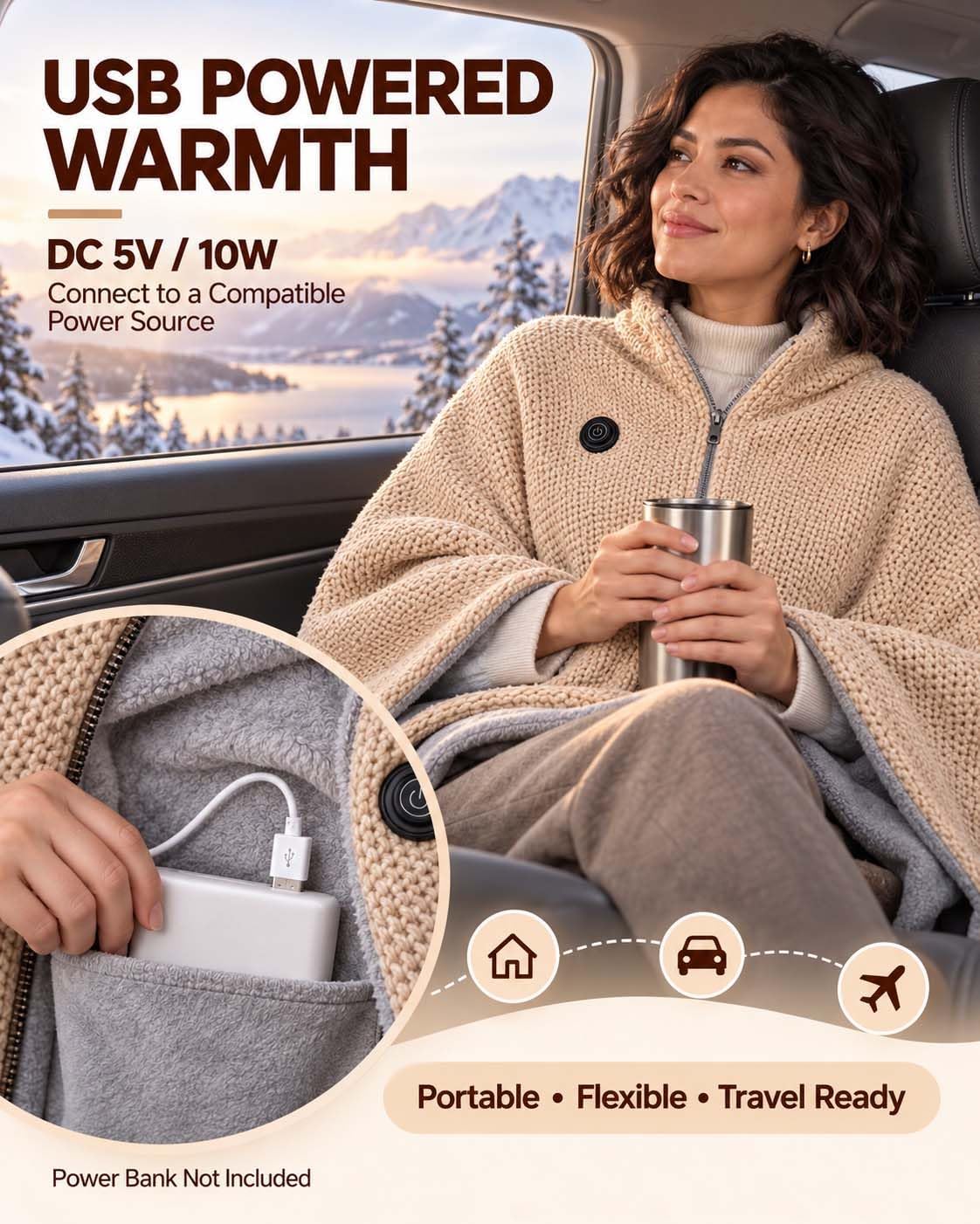 2027 Upgrade Heated Shawl Wraps for Women, Cordless Ceated Blanket