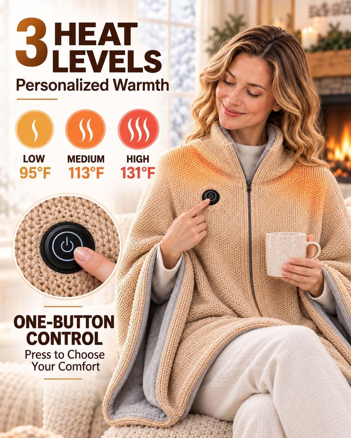 2027 Upgrade Heated Shawl Wraps for Women, Cordless Ceated Blanket