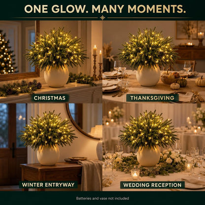 Twinkling Enchanted Evergreen Pine Tree with Lights, 5/10 Pack Lighted Artificial Pine Branches, Enchanted Evergreen Pine Decor for Christmas, Winter, Tabletop, Mantel and Vase，Pine*5