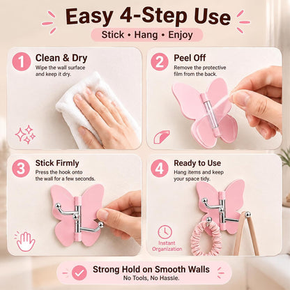 6-Pack Rotating Butterfly Adhesive Wall Hooks – No-Drill Towel & Key Organizer