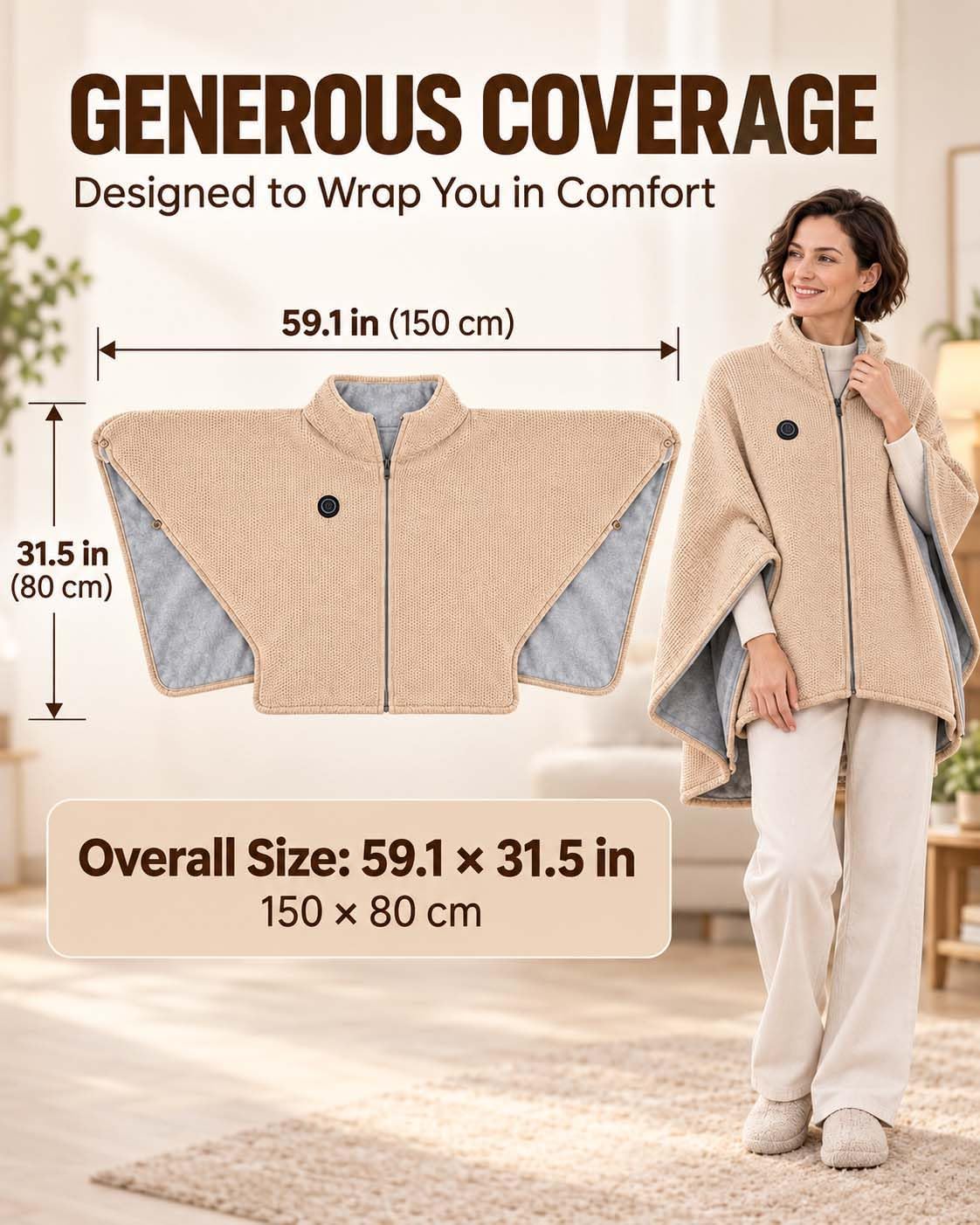 2027 Upgrade Heated Shawl Wraps for Women, Cordless Ceated Blanket