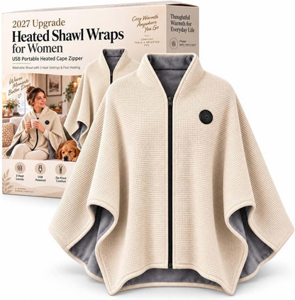 2027 Upgrade Heated Shawl Wraps for Women, Cordless Ceated Blanket