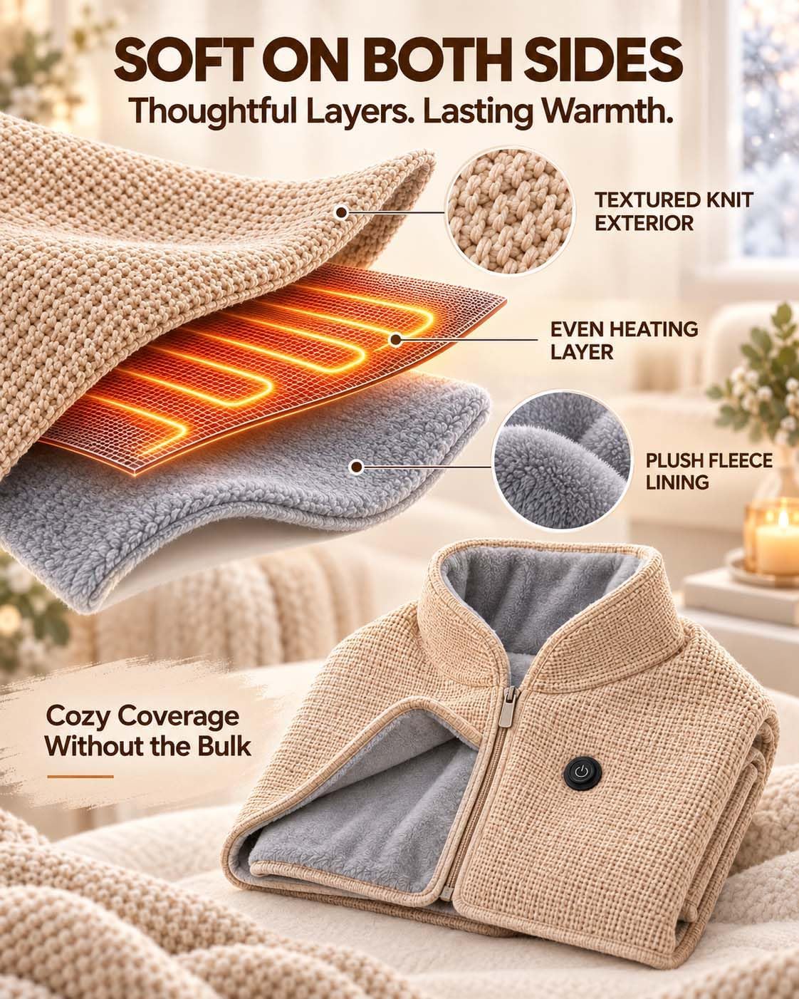 2027 Upgrade Heated Shawl Wraps for Women, Cordless Ceated Blanket