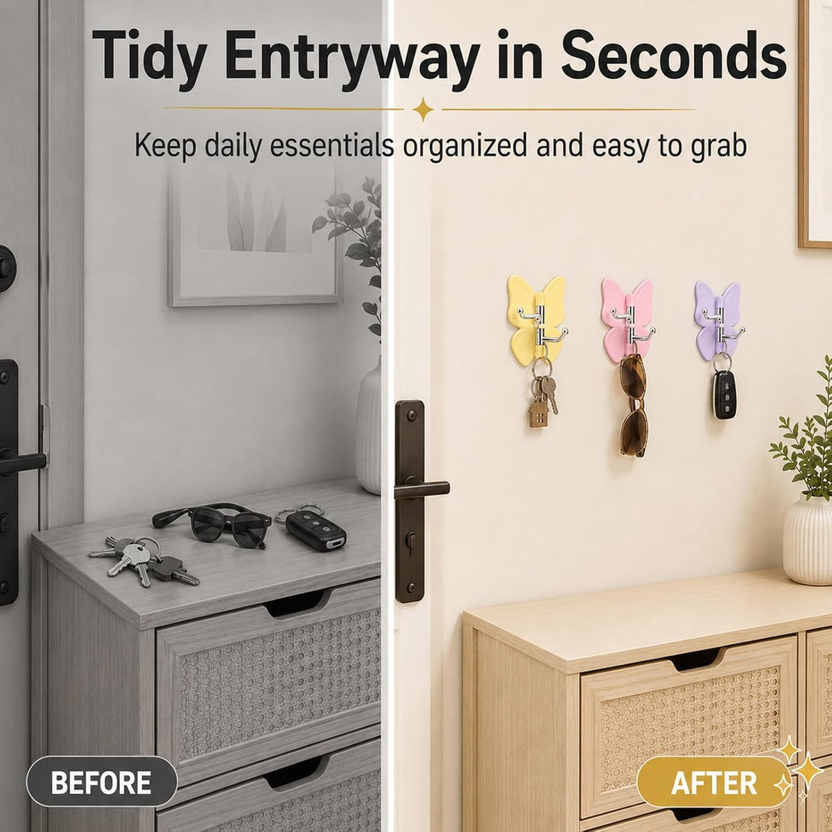 6-Pack Rotating Butterfly Adhesive Wall Hooks – No-Drill Towel & Key Organizer