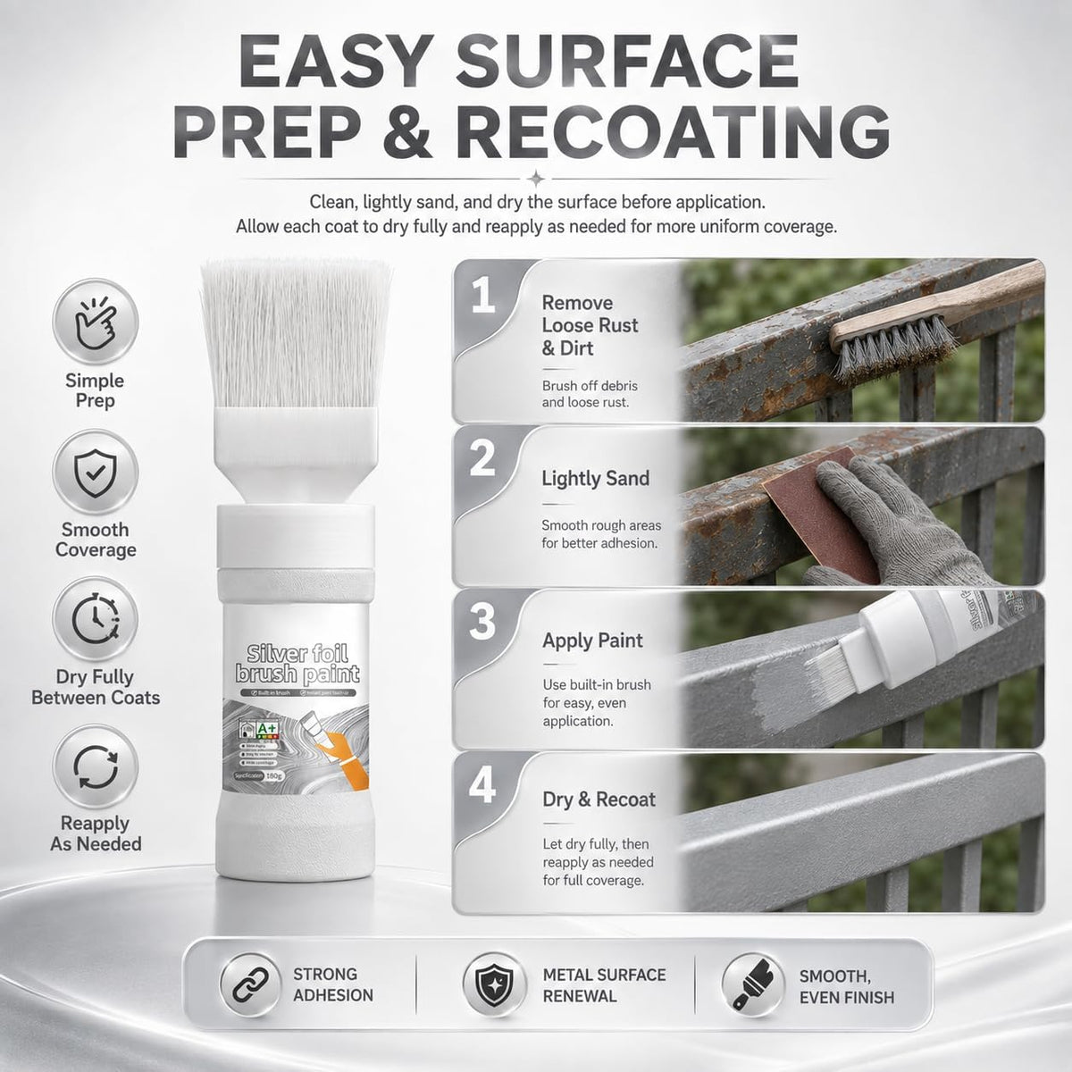 ✨New Arrival✨🖌️🏠Water-Based Metallic Silver Paint with Built-in Brush💥👍
