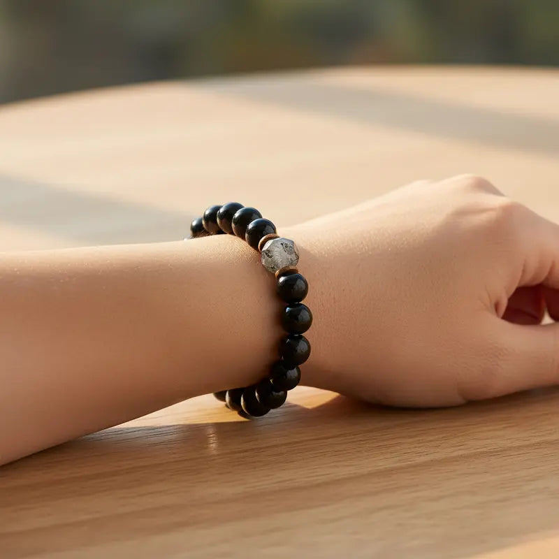 🎁8mm Obsidian (Self-awareness, absorbing negative energy) and Black Tourmaline (Blocking external negative energy, stabilizing the inner self) Bracelet — Natural Crystal Beads.💎