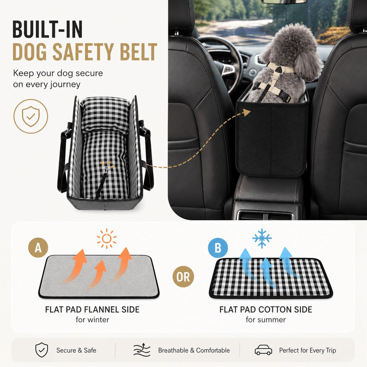 🚗 Tired of Your Pet Climbing All Over the Car? 🐾 Save 50% on This Cozy Center Console Booster Seat for Small Dogs & Cats!