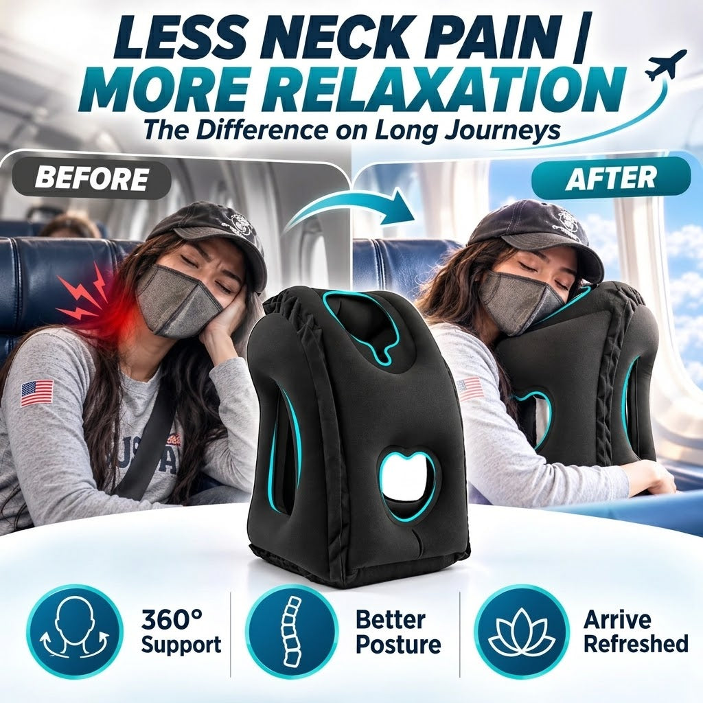 ✈️😴 Struggling to Sleep on Long Flights or Road Trips? Save 50% on This Inflatable Ergonomic Travel Pillow for Better Neck Support & Comfortable Rest Anywhere! 🧳💤