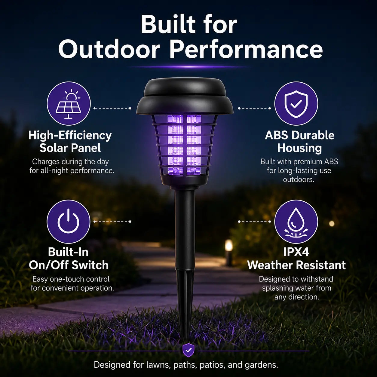 🔥Summer Sale 50% OFF🔥Solar Mosquito Zapper Light – Outdoor Garden Stake Lamp, UV Insect Killer, Solar Powered, Dual Mode (Mosquito Control + Pathway Lighting), Weather Resistant, Easy Setup