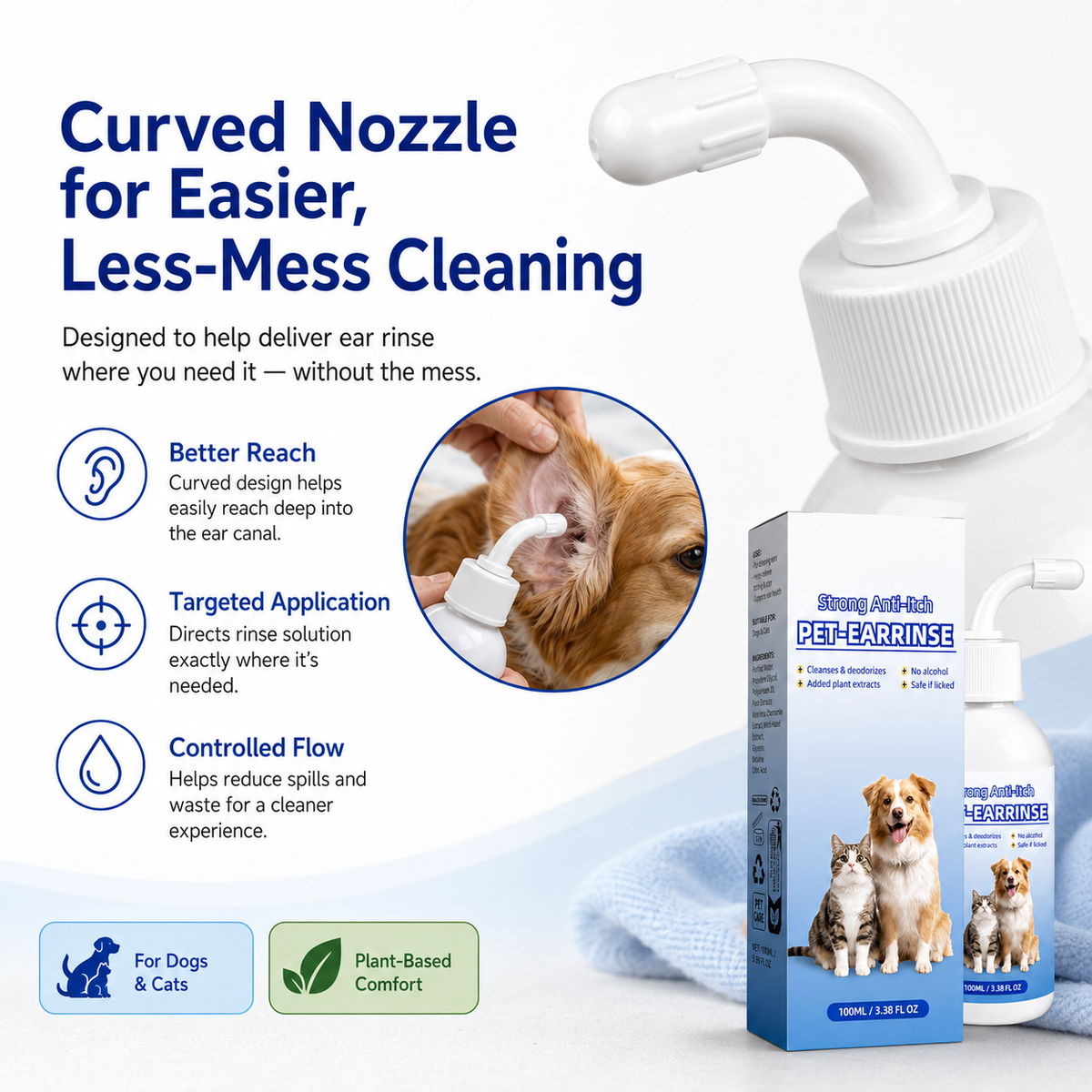 🐶🐱 Pet Ear Cleansing Solution – Clean Away Dirt, Wax & Buildup