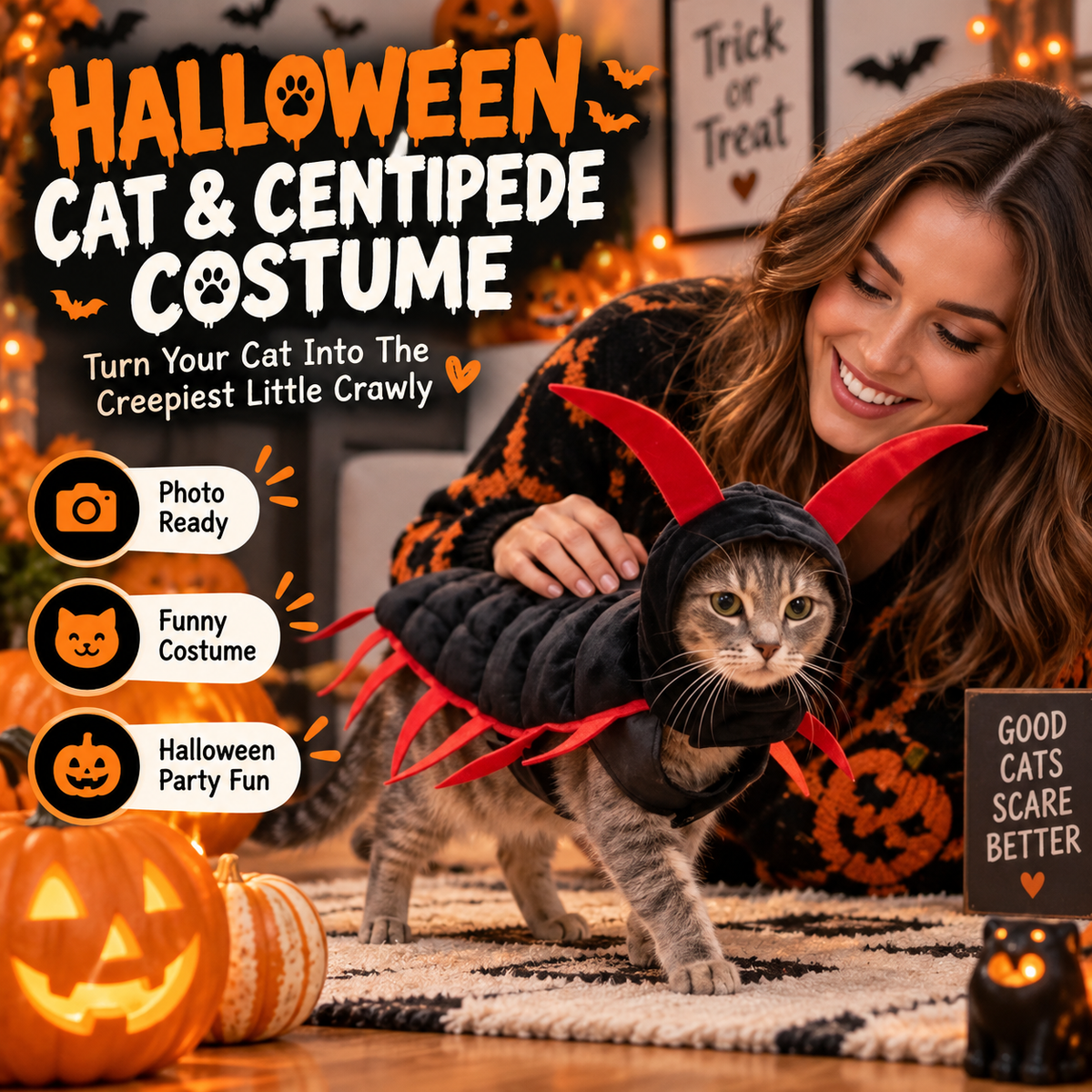 🐱🎃 WANT YOUR CAT TO STEAL THE SHOW THIS HALLOWEEN? 👀🪱 👻 Skip Ordinary Pet Costumes — This Creepy-Cute Centipede Look Is Impossible to Ignore!