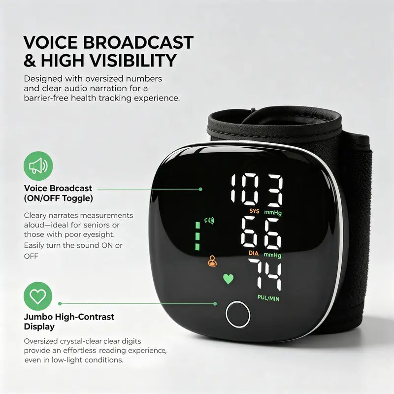 💎(Fewer than a hundred items left!)Digital Wrist Blood Pressure and Blood Glucose Monitor (with voice broadcast, adjustable wristband, dual-user memory function, and large display screen)🔥