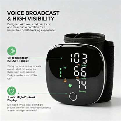 💎(Fewer than a hundred items left!)Digital Wrist Blood Pressure and Blood Glucose Monitor (with voice broadcast, adjustable wristband, dual-user memory function, and large display screen)🔥