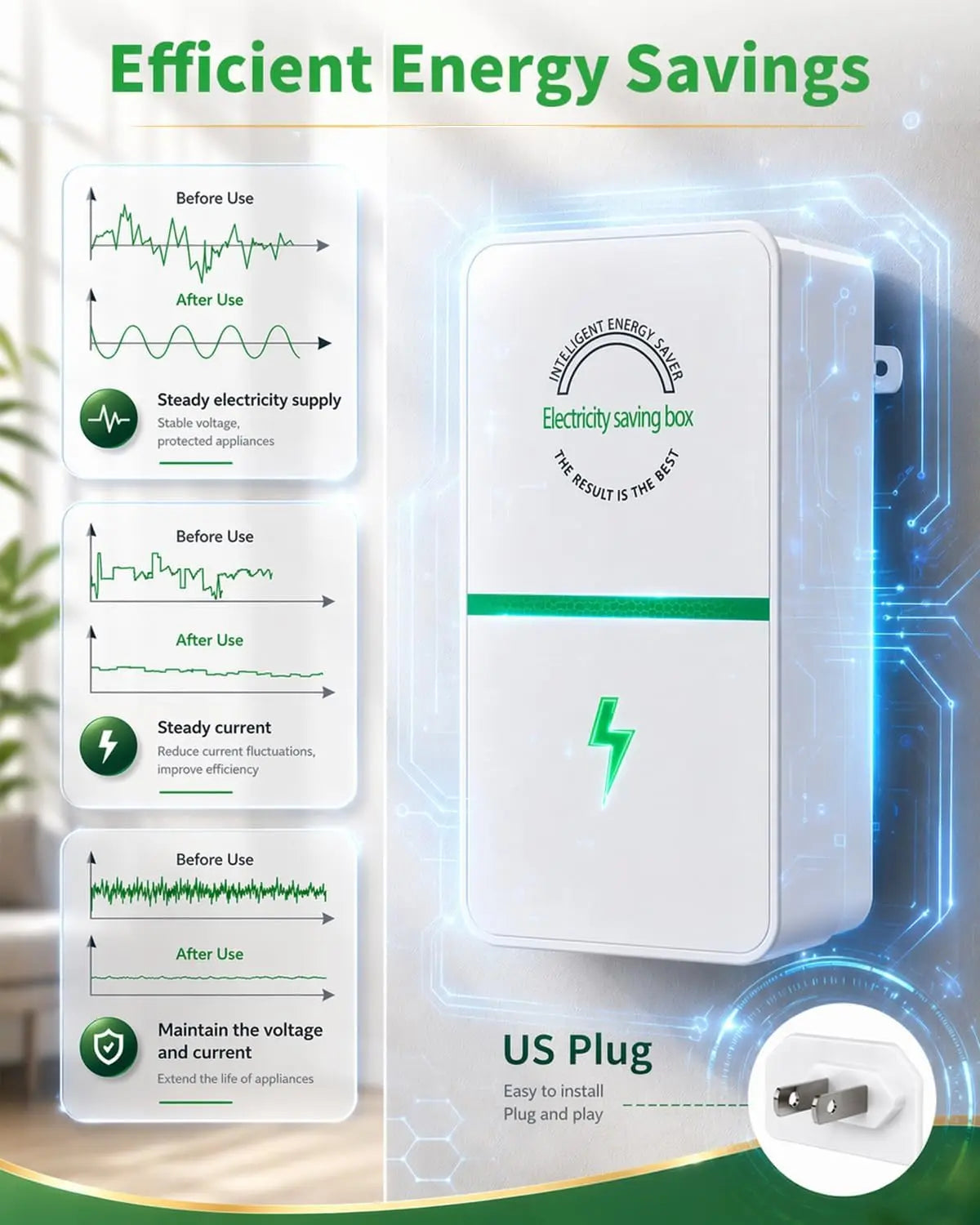 💎2026 Upgraded Smart Energy-Saving Plug—featuring power factor optimization, voltage stabilization, and surge protection; suitable for a wide range of electrical appliances.🍀