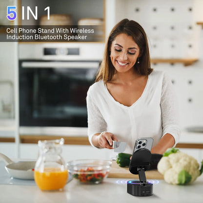 🔥5-in-1 Wireless Speaker Stand—featuring smart sensing and Bluetooth 5.4 connectivity, Dolby surround sound with deep bass, an adjustable phone holder, an LED light, and a power bank.💎
