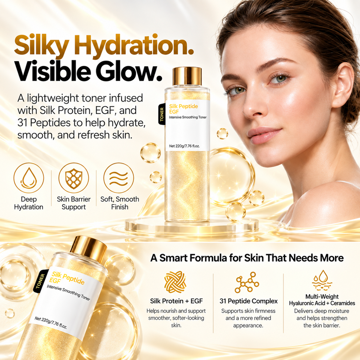 ✨ Silk Peptide EGF Intensive Smoothing Toner – Hydrate, Firm & Glow