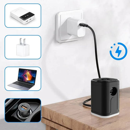 🏕️ Rechargeable Camping Air Pump – LED Light, Fast Inflation, Compact 🔋