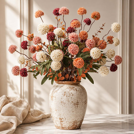 18 Pcs Artificial Fall Flowers Silk Mums for Autumn Decor