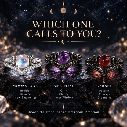 🔥Last Day 50% OFF🔥Triple Moon Moonstone-Inspired Ring Set – Silver-Tone Witchy Celestial Stackable Rings for Women