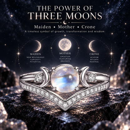 🔥Last Day 50% OFF🔥Triple Moon Moonstone-Inspired Ring Set – Silver-Tone Witchy Celestial Stackable Rings for Women