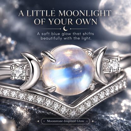 🔥Last Day 50% OFF🔥Triple Moon Moonstone-Inspired Ring Set – Silver-Tone Witchy Celestial Stackable Rings for Women