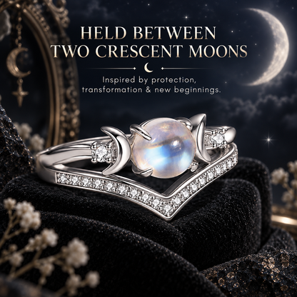 🔥Last Day 50% OFF🔥Triple Moon Moonstone-Inspired Ring Set – Silver-Tone Witchy Celestial Stackable Rings for Women