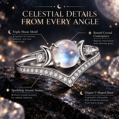 🔥Last Day 50% OFF🔥Triple Moon Moonstone-Inspired Ring Set – Silver-Tone Witchy Celestial Stackable Rings for Women