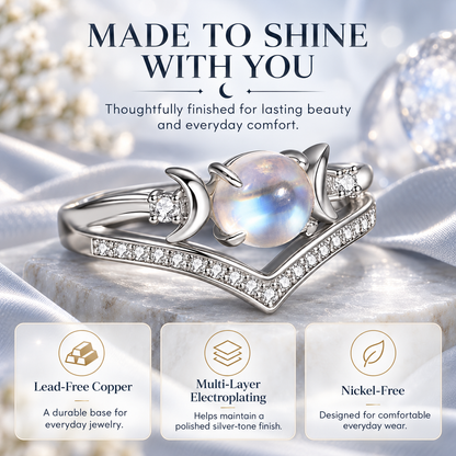 🔥Last Day 50% OFF🔥Triple Moon Moonstone-Inspired Ring Set – Silver-Tone Witchy Celestial Stackable Rings for Women