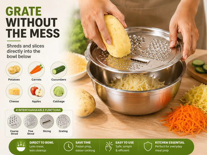 3-in-1 Stainless Steel Grater Bowl & Colander Set