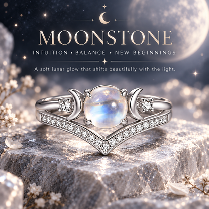 🔥Last Day 50% OFF🔥Triple Moon Moonstone-Inspired Ring Set – Silver-Tone Witchy Celestial Stackable Rings for Women