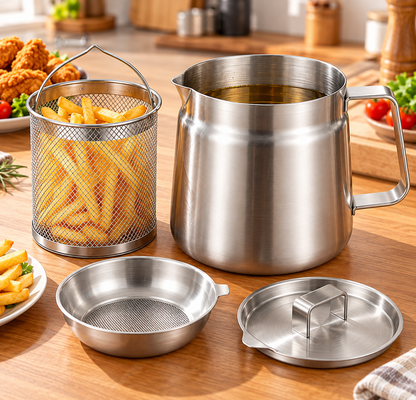 304 Stainless Steel Oil Pot with Frying Basket & Strainer