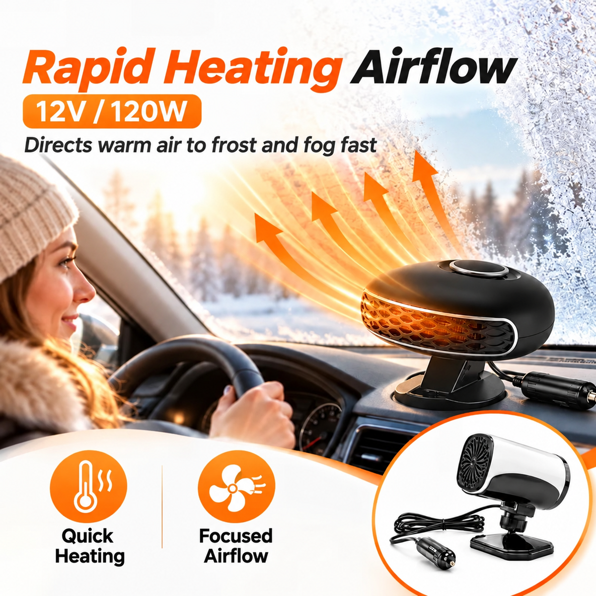 😩 Foggy Windows Blocking Your View? ❄️ Direct Air Where You Need It with This 360° Rotating Car Heater & Defroster! 🚗💨