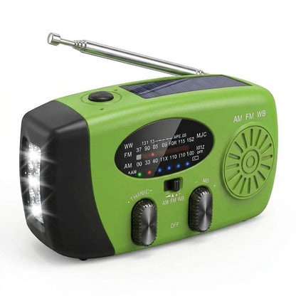 🔋 Multifunctional Solar Emergency Radio – Hand Crank, Power Bank & Weather Alerts
