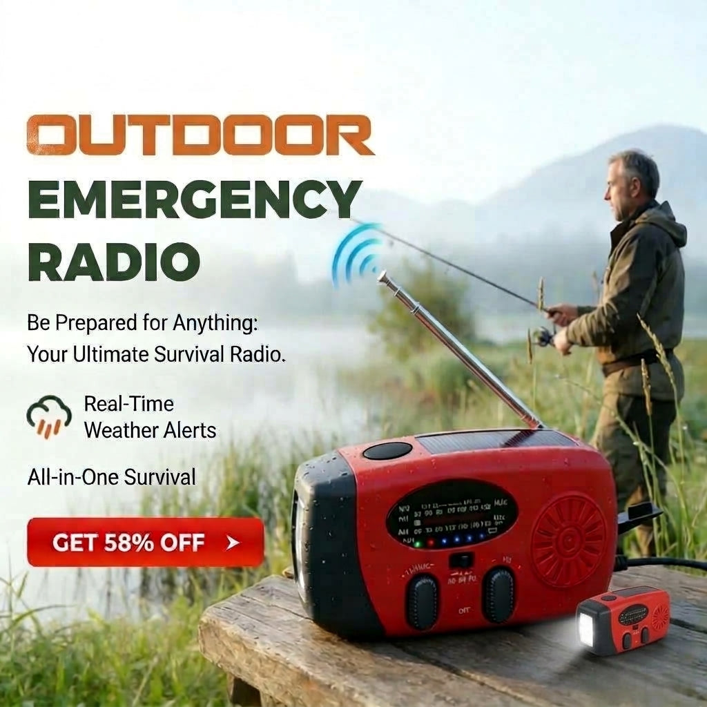 🔋 Multifunctional Solar Emergency Radio – Hand Crank, Power Bank & Weather Alerts