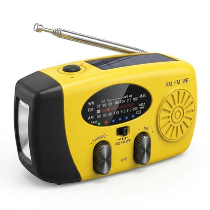 🔋 Multifunctional Solar Emergency Radio – Hand Crank, Power Bank & Weather Alerts