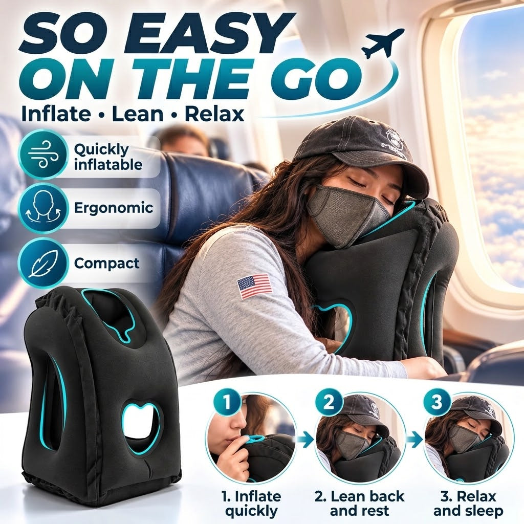 ✈️😴 Struggling to Sleep on Long Flights or Road Trips? Save 50% on This Inflatable Ergonomic Travel Pillow for Better Neck Support & Comfortable Rest Anywhere! 🧳💤