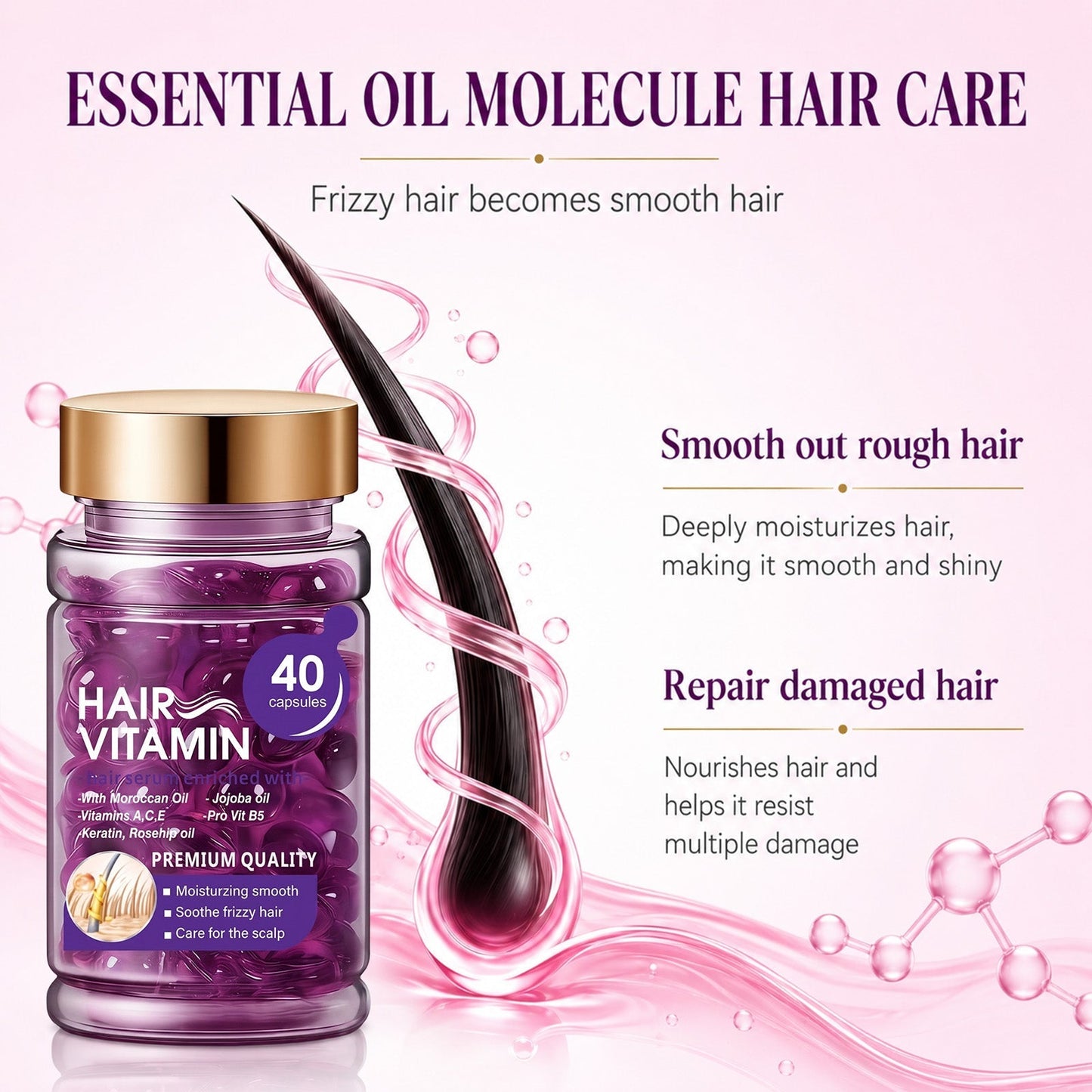 🔥50% OFF🔥Hair Vitamin Capsules Infused with Violet Vitamins & Argan Oil for Color-Treated & Permed Hair Smooths Frizz Restores Silkiness & Shine 40 Capsules.