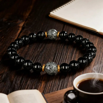 🎁8mm Obsidian (Self-awareness, absorbing negative energy) and Black Tourmaline (Blocking external negative energy, stabilizing the inner self) Bracelet — Natural Crystal Beads.💎