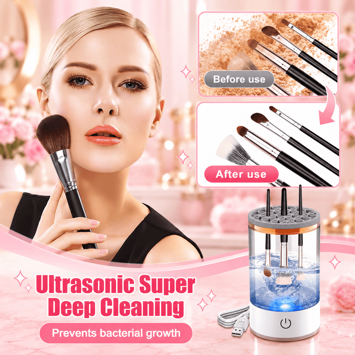 Electric Makeup Brush Cleaner – Portable Cosmetic Brush Cleaning Machine for Home & Travel