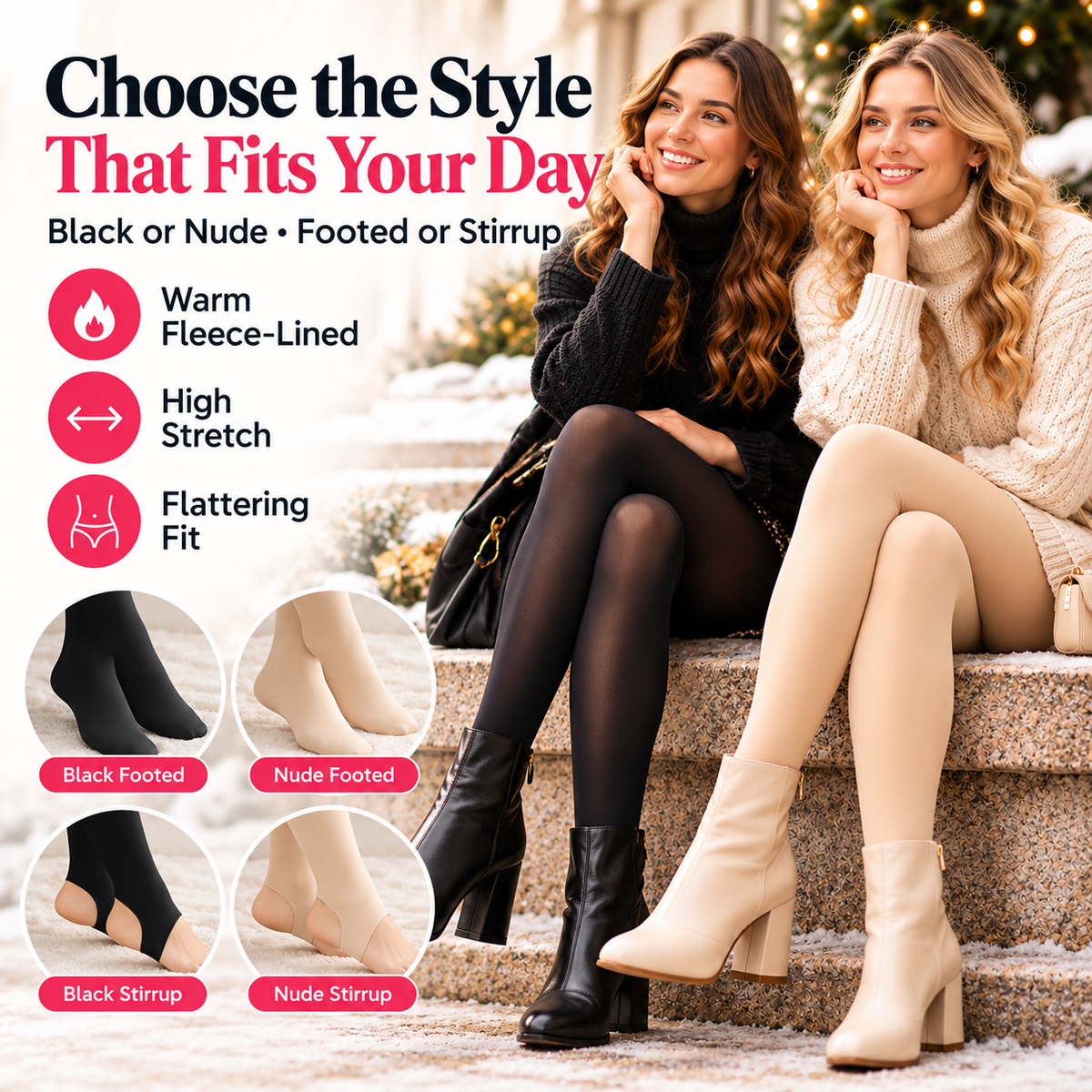 ❄️ Fleece-Lined Winter Tights – Sheer Look, Cozy Feel