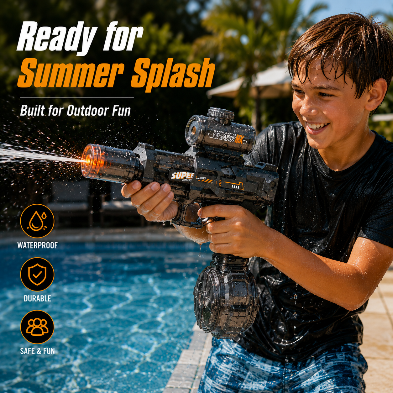 💧Glowing Electric Water Gun🔫, 32ft Range, 320cc Tank, Fun Summer Toy for All Ages-TI