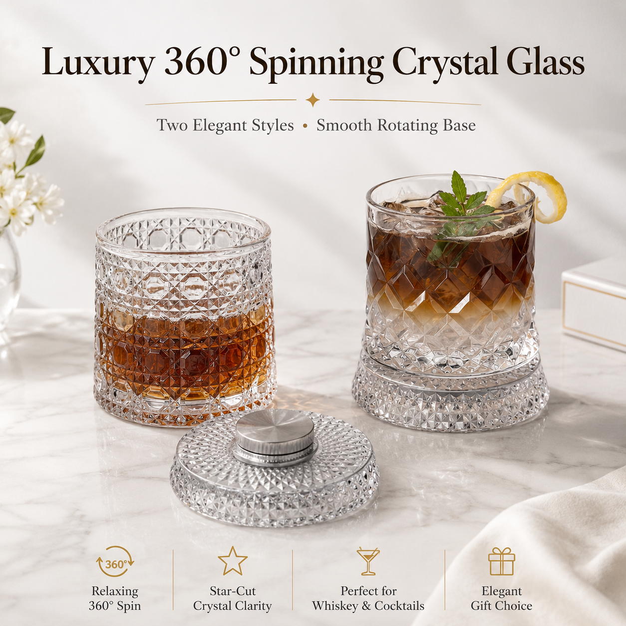 🥃Luxury 360° Rotating Crystal Glass🥂So relaxed at this moment! Luxury glass