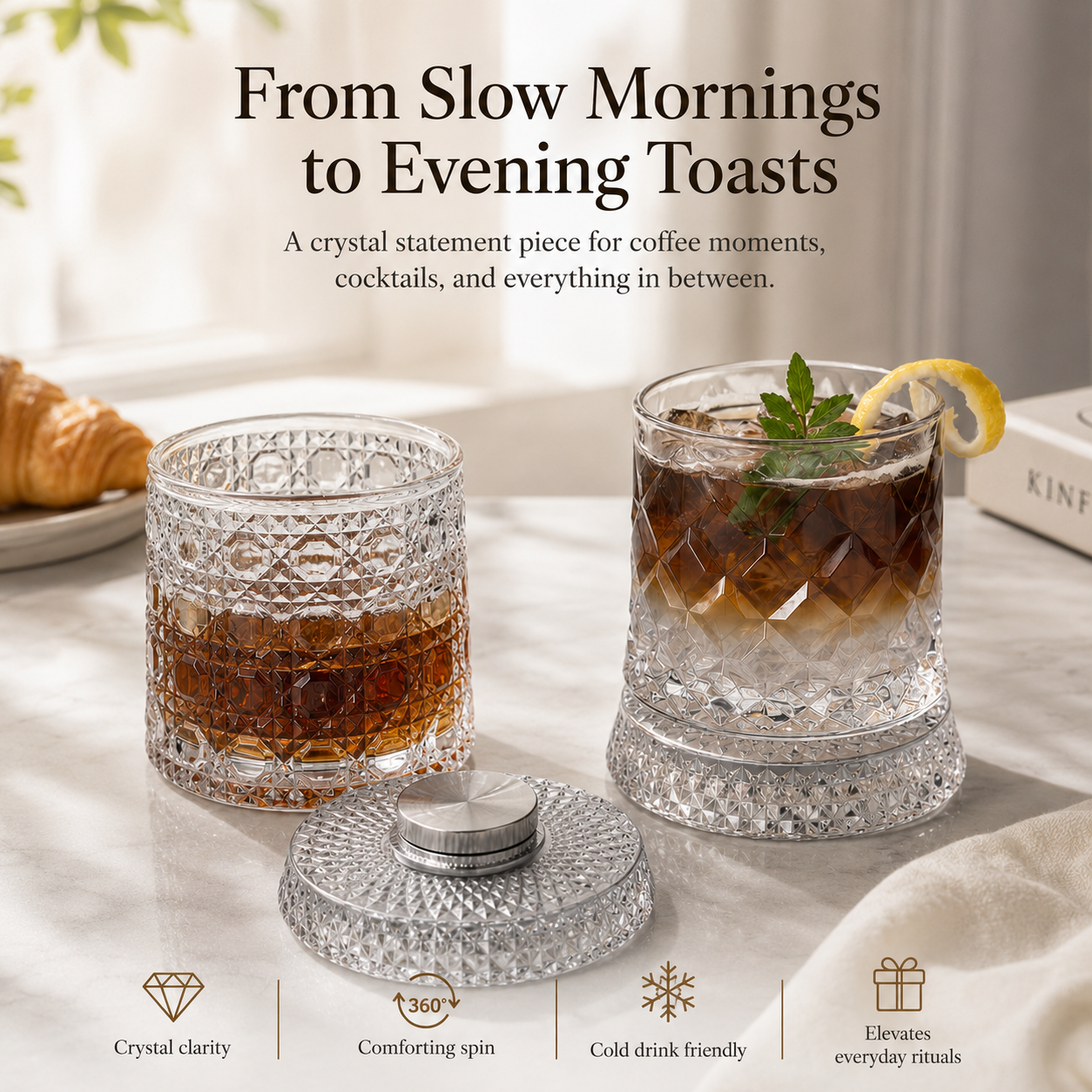 🥃Luxury 360° Rotating Crystal Glass🥂So relaxed at this moment! Luxury glass
