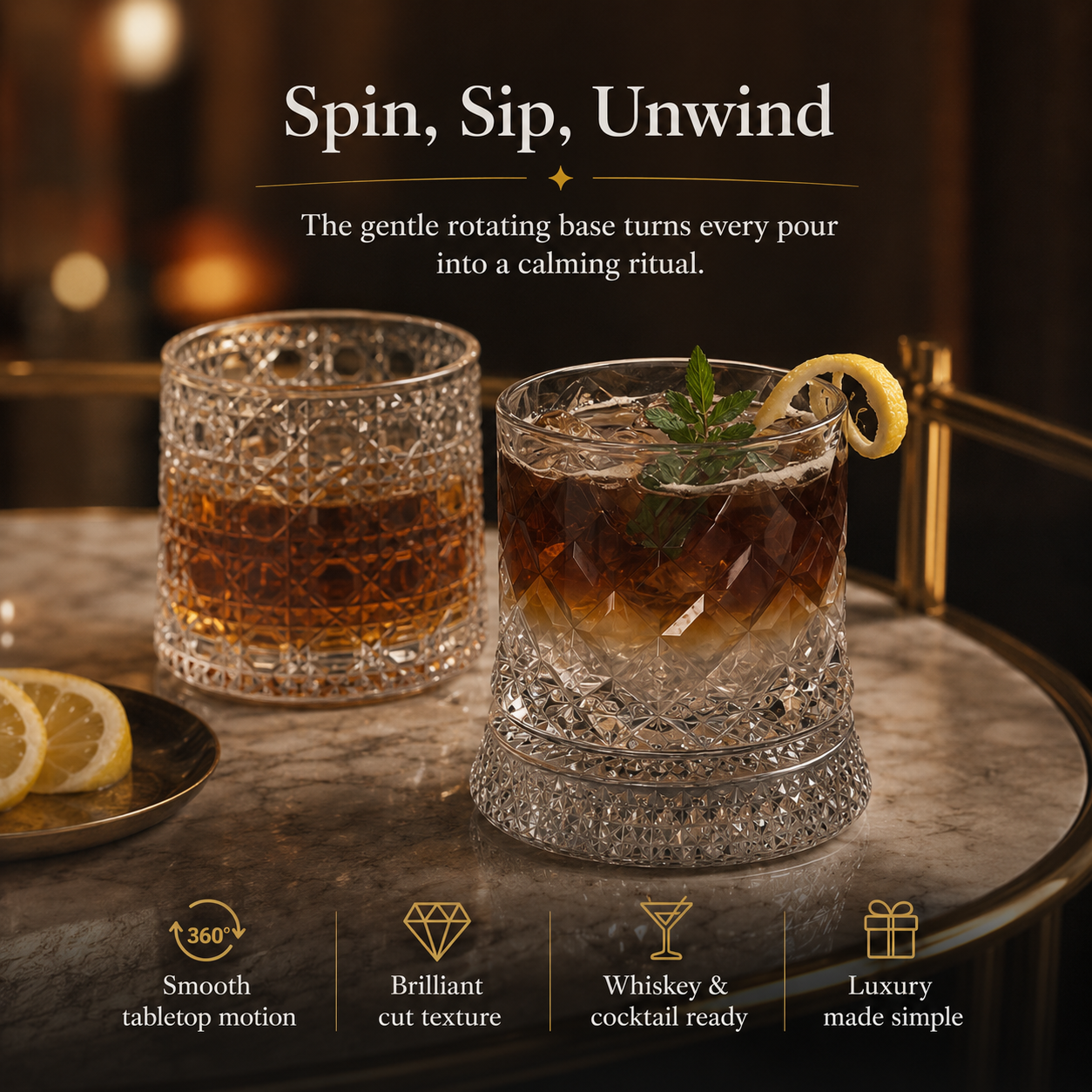 🥃Luxury 360° Rotating Crystal Glass🥂So relaxed at this moment! Luxury glass