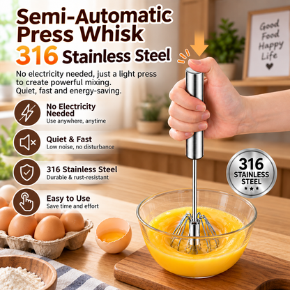 ✨🥛 Easy-Press Stainless Steel Whisk – Mix, Beat & Froth in Seconds