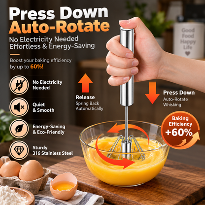 ✨🥛 Easy-Press Stainless Steel Whisk – Mix, Beat & Froth in Seconds