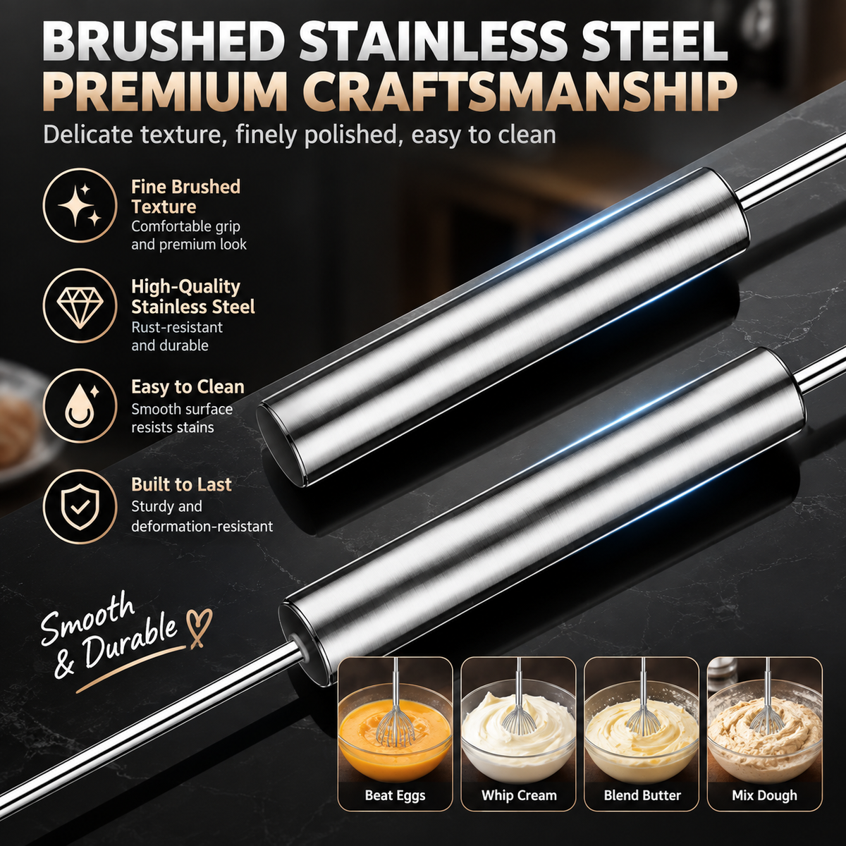 ✨🥛 Easy-Press Stainless Steel Whisk – Mix, Beat & Froth in Seconds