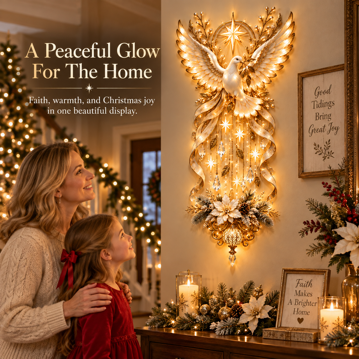 🔥Last Day 50% OFF✨ Celestial Dove Blessing Wall Light — Bring Peace, Hope & Christmas Joy Home 🕊️🎄