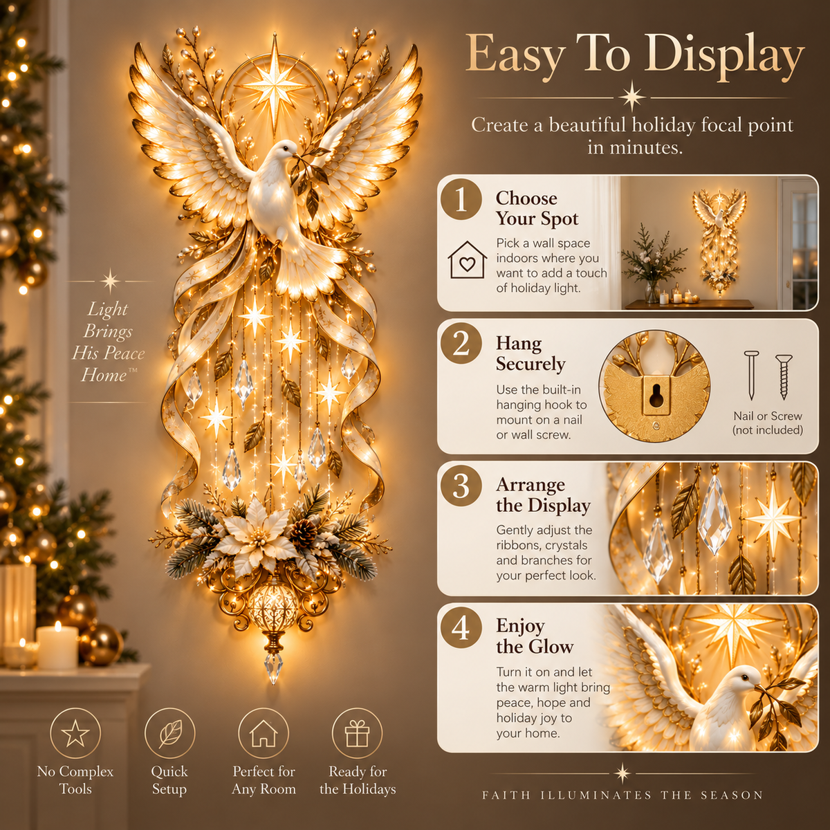🔥Last Day 50% OFF✨ Celestial Dove Blessing Wall Light — Bring Peace, Hope & Christmas Joy Home 🕊️🎄