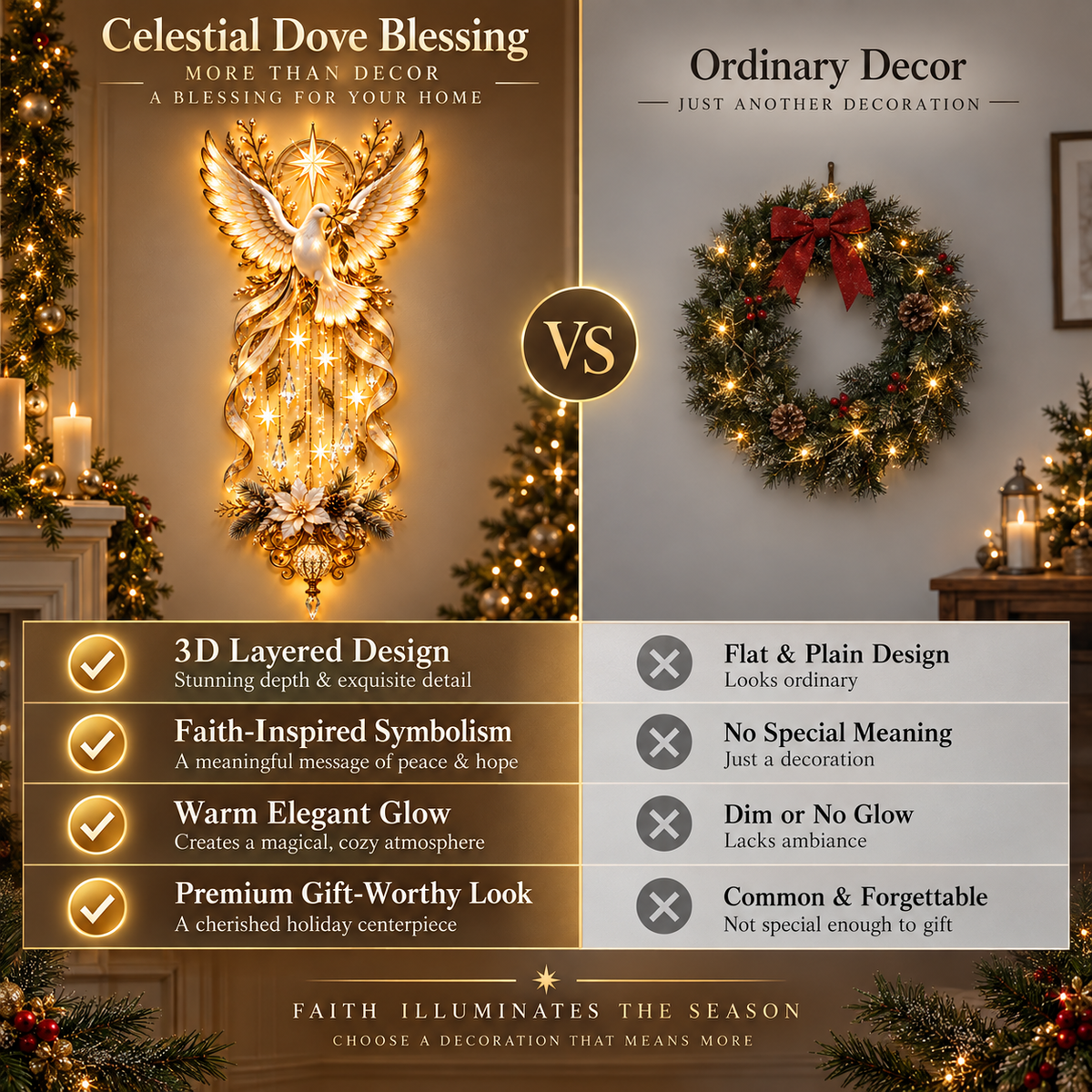 🔥Last Day 50% OFF✨ Celestial Dove Blessing Wall Light — Bring Peace, Hope & Christmas Joy Home 🕊️🎄